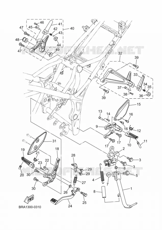 SUPPORT / REPOSE PIEDS Yamaha MOTO 300 2025 R3  YZF320-A