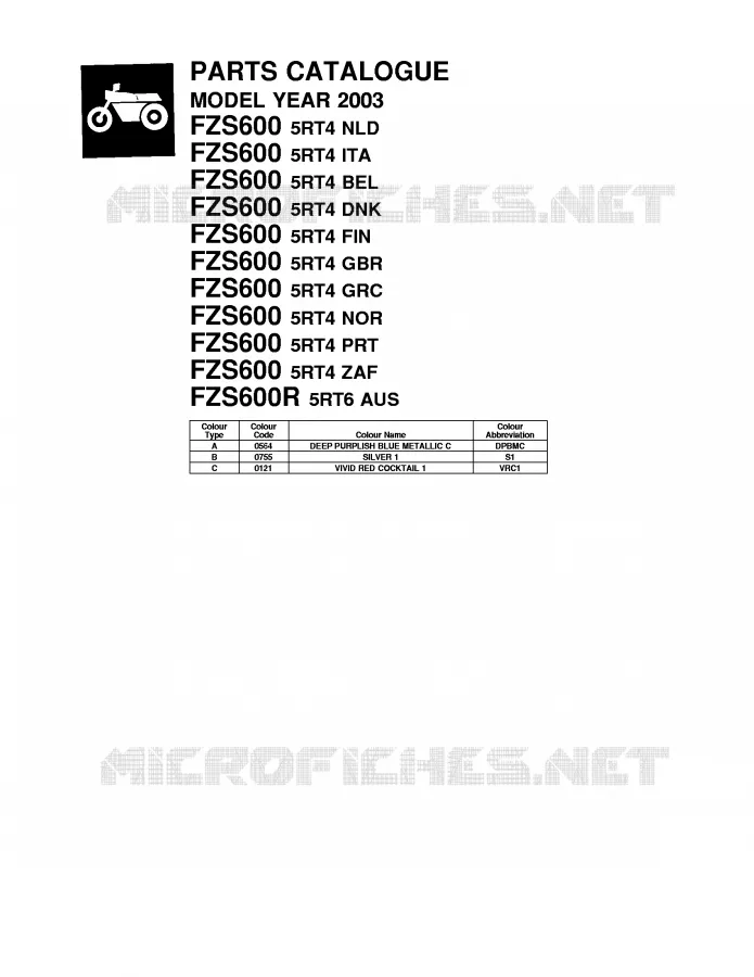 * CATALOG PREFACE * Yamaha MOTO 600 2003 FAZER  FZS600R
