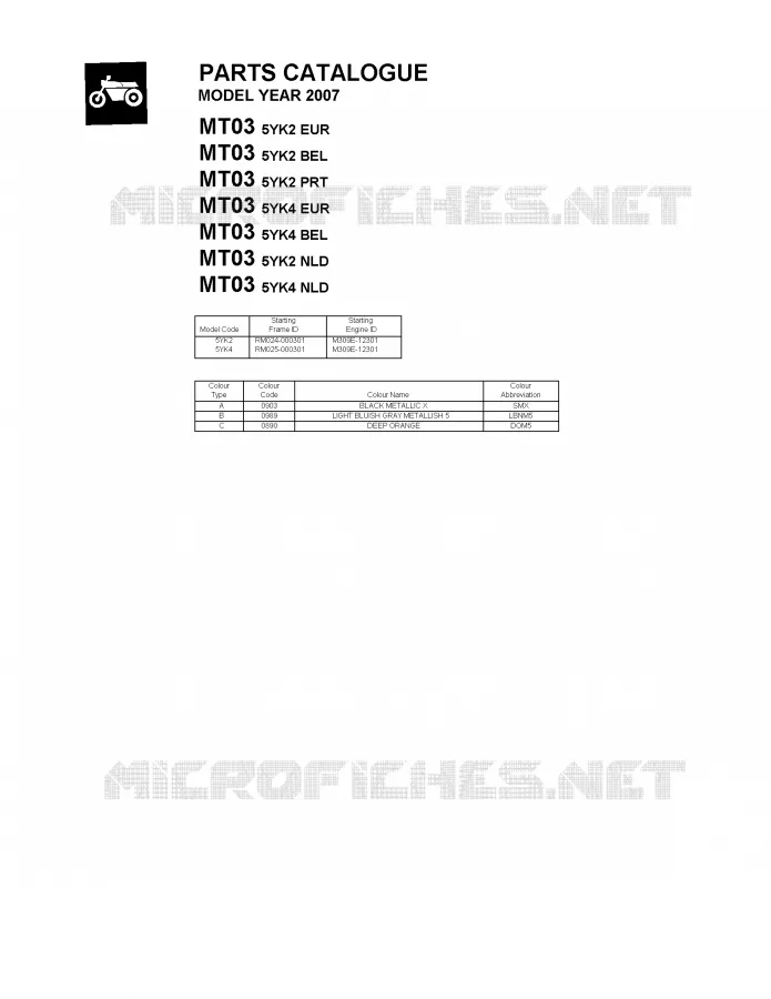 * CATALOG PREFACE * Yamaha MOTO 660 2007 MT03  MT03
