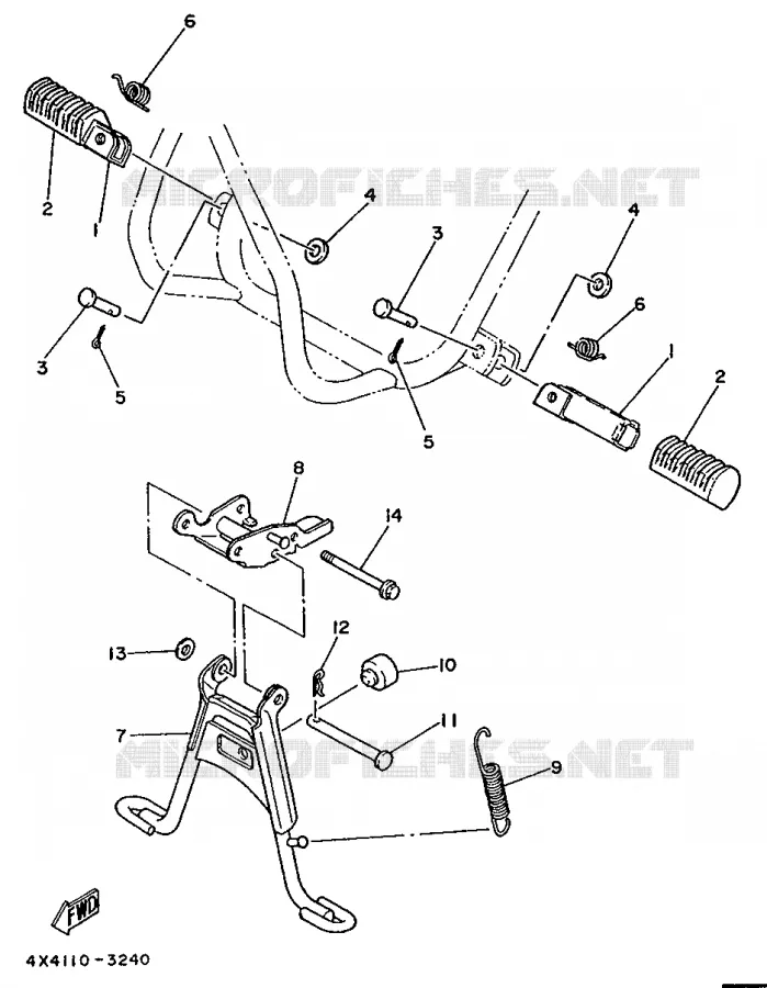 SUPPORT / REPOSE PIEDS Yamaha MOTO 50 1988 PW  PW50
