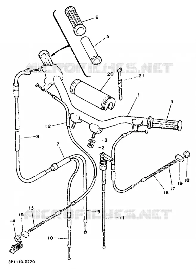 GUIDON ET CABLES Yamaha MOTO 50 1990 PW  PW50