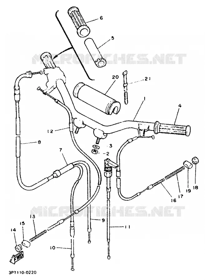 GUIDON ET CABLES Yamaha MOTO 50 1993 PW  PW50