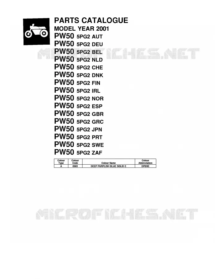 * CATALOG PREFACE * Yamaha MOTO 50 2001 PW  PW50