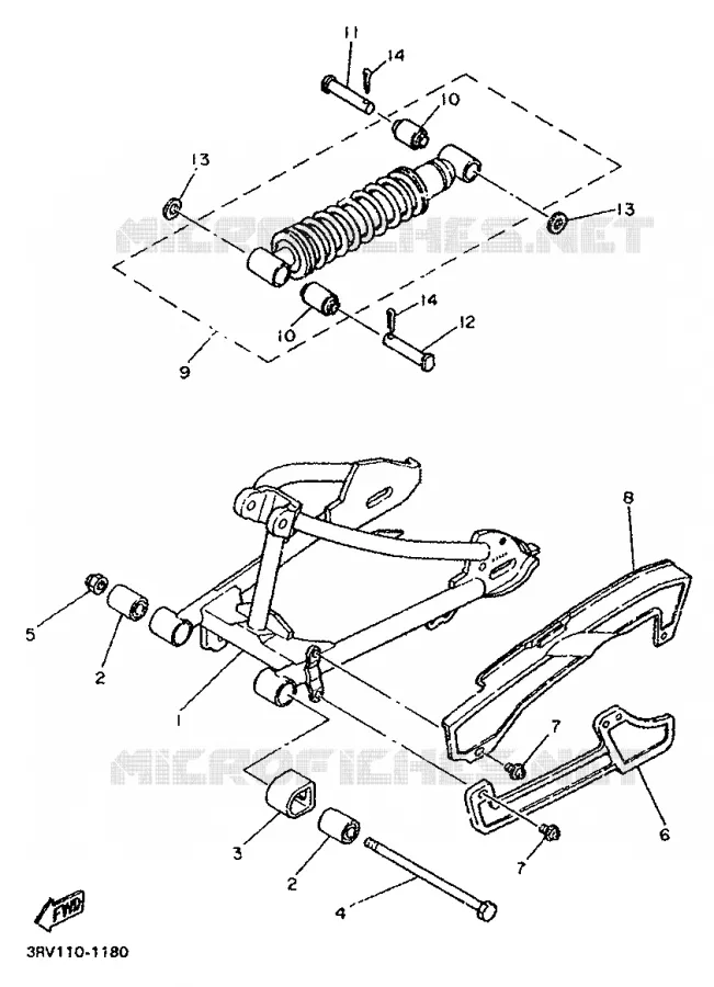 BRAS OSCILLANT / AMORTISSEUR Yamaha MOTO 80 1997 PW  PW80