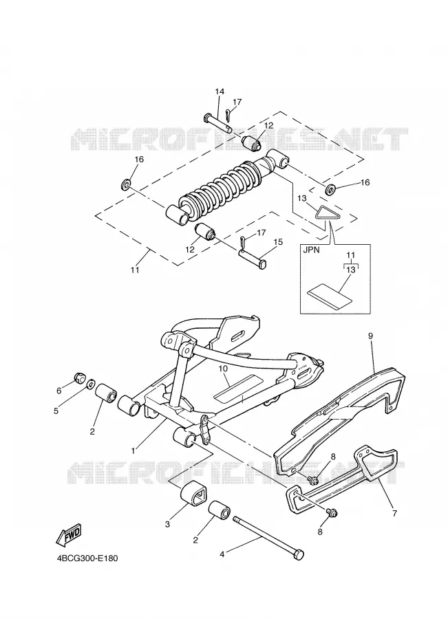 BRAS OSCILLANT / AMORTISSEUR Yamaha MOTO 80 2009 PW  PW80Y