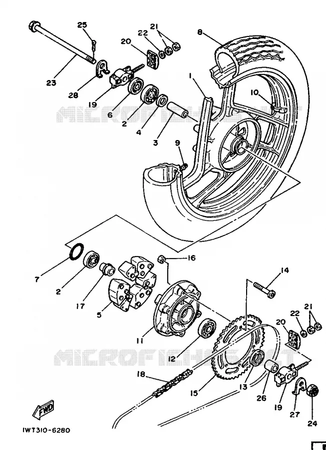 ROUE ARRIERE Yamaha MOTO 350 1992 RDLC  RD350LC