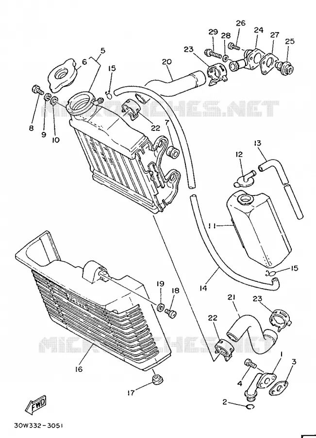 RADIATEUR / DURITES Yamaha MOTO 75 1991 RDLC  RD75LC