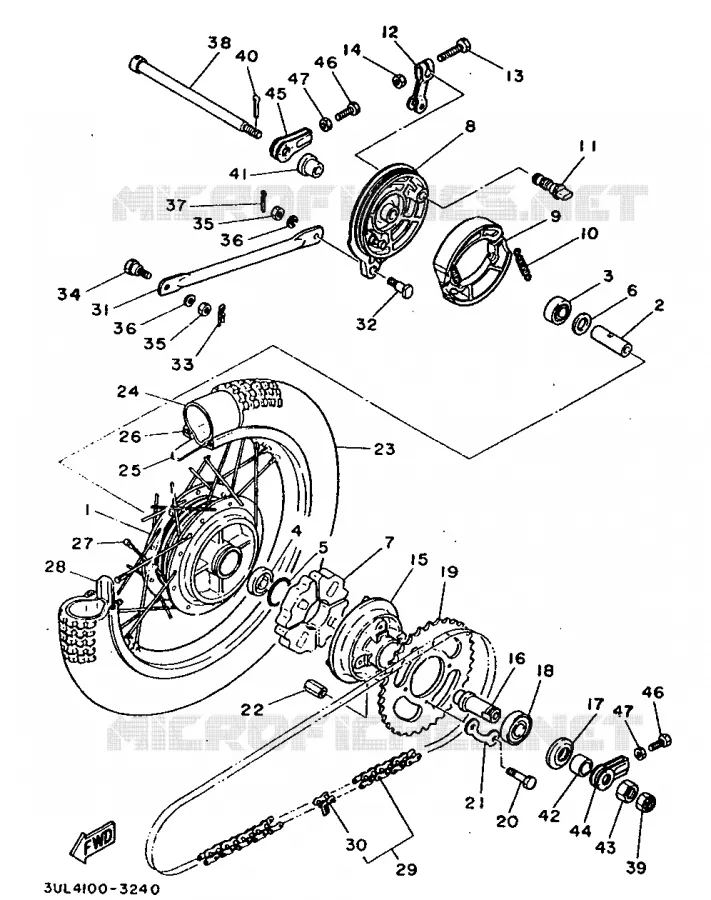 ROUE ARRIERE Yamaha MOTO 100 1996 RT  RT100H