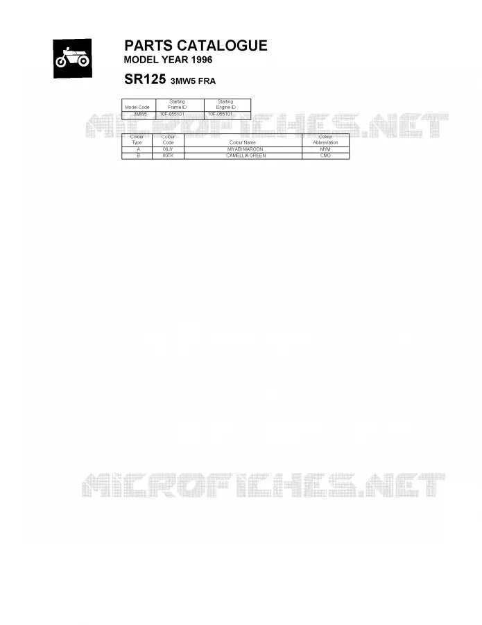 * CATALOG PREFACE * Yamaha MOTO 125 1996 SR  SR125
