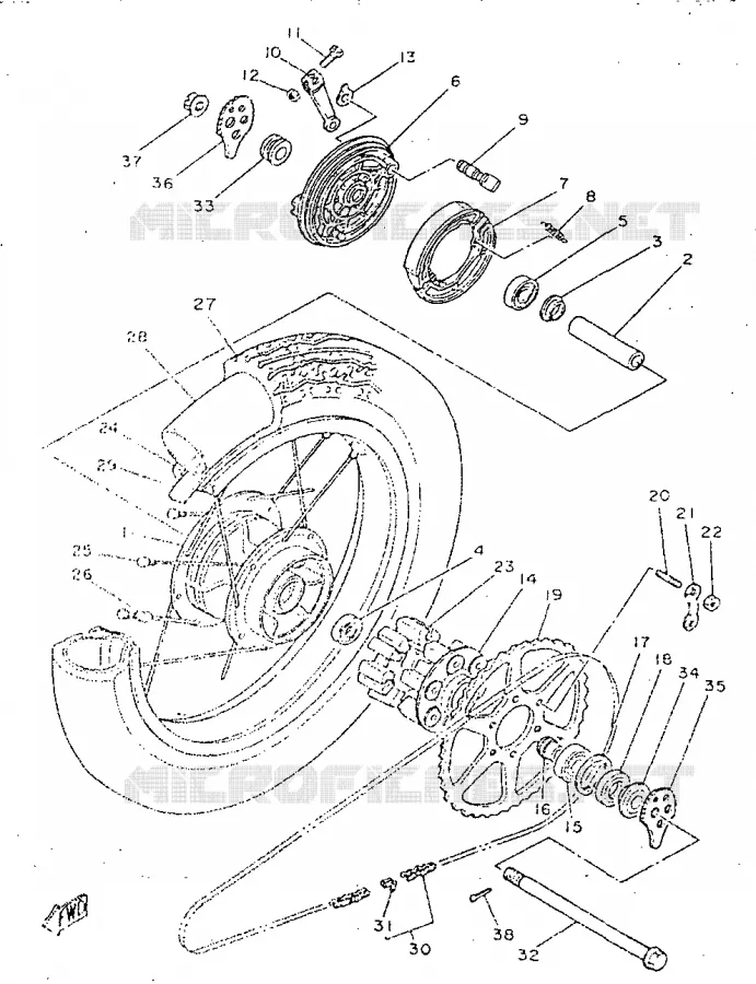 ROUE ARRIERE Yamaha MOTO 250 1996 SR  SR250