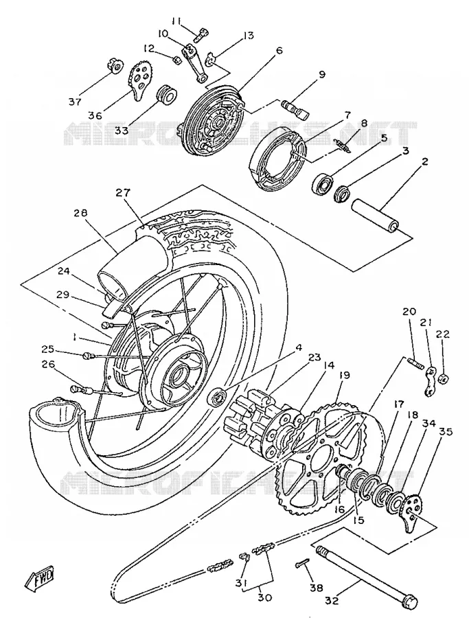 ROUE ARRIERE Yamaha MOTO 250 1996 SR  SR250SP