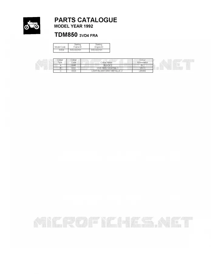 * CATALOG PREFACE * Yamaha MOTO 850 1992 TDM  TDM850