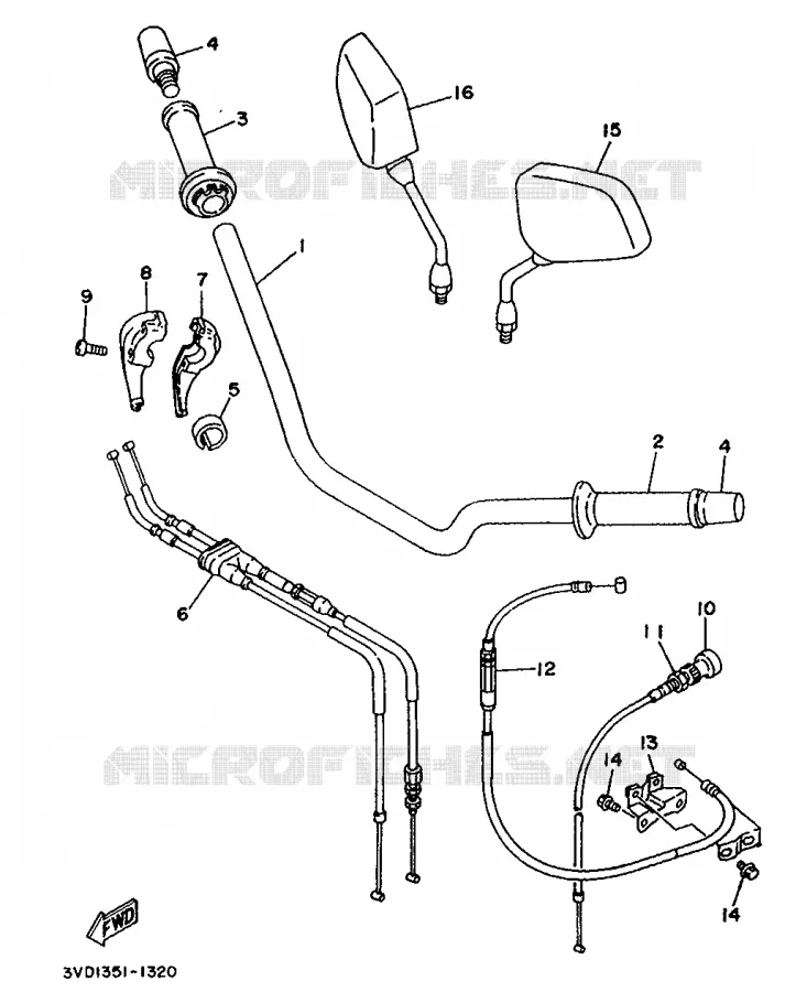 GUIDON ET CABLES Yamaha MOTO 850 1993 TDM  TDM850