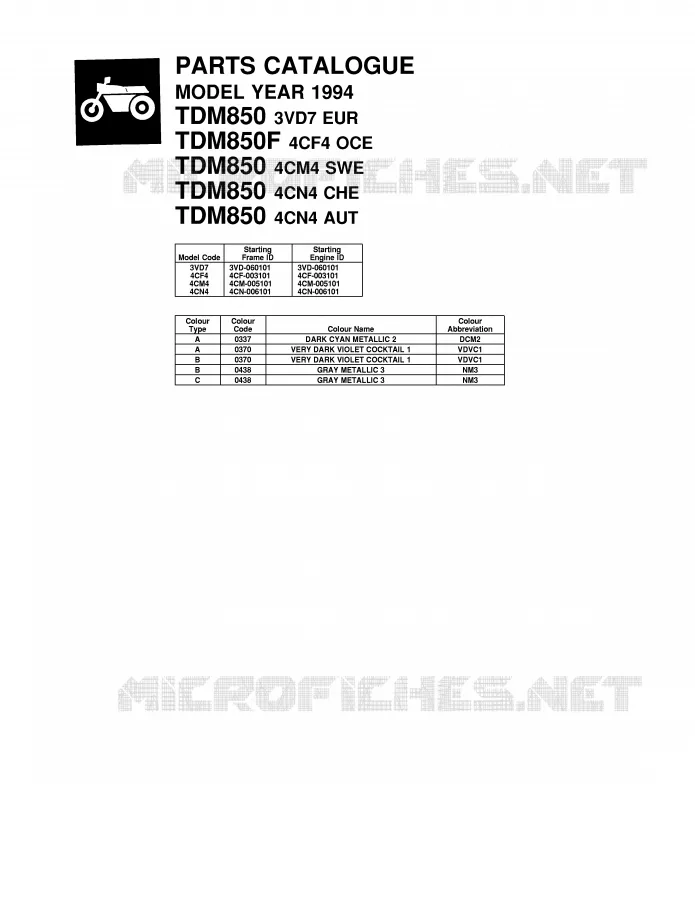 * CATALOG PREFACE * Yamaha MOTO 850 1994 TDM  TDM850
