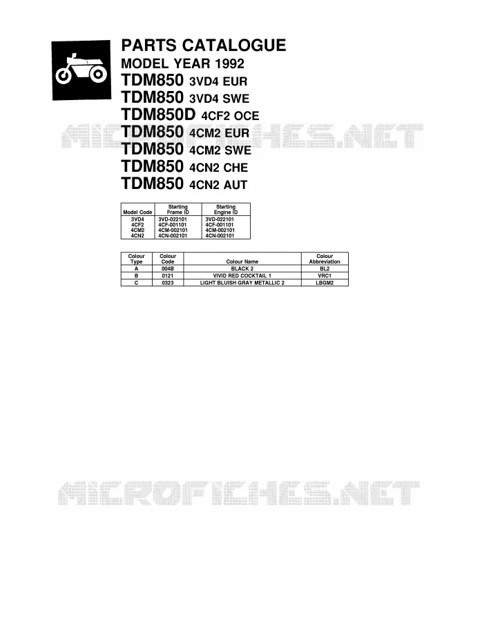 * CATALOG PREFACE * Yamaha MOTO 850 1992 TDM  TDM850D