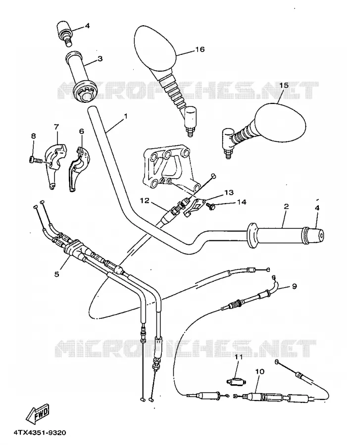 GUIDON ET CABLES Yamaha MOTO 850 1999 TDM  TDM850L