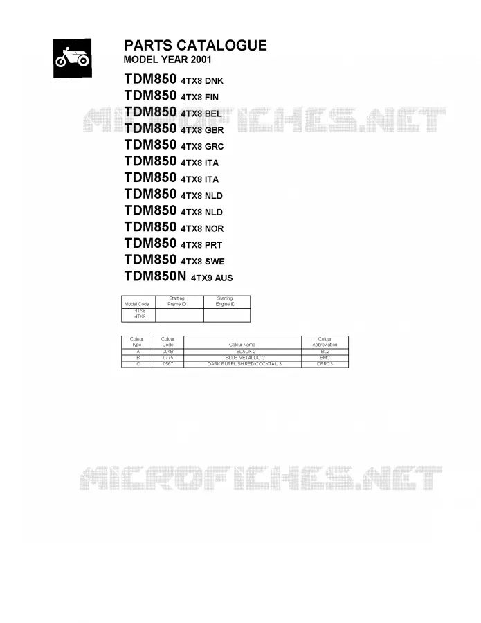 * CATALOG PREFACE * Yamaha MOTO 850 2001 TDM  TDM850N