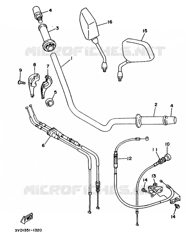 GUIDON ET CABLES Yamaha MOTO 850 1991 TDM  TDM850N (37KW)