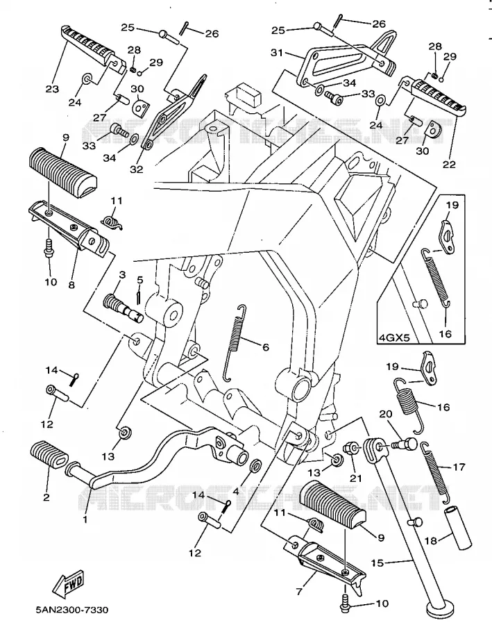 SUPPORT / REPOSE PIEDS Yamaha MOTO 125 1997 TDR  TDR125