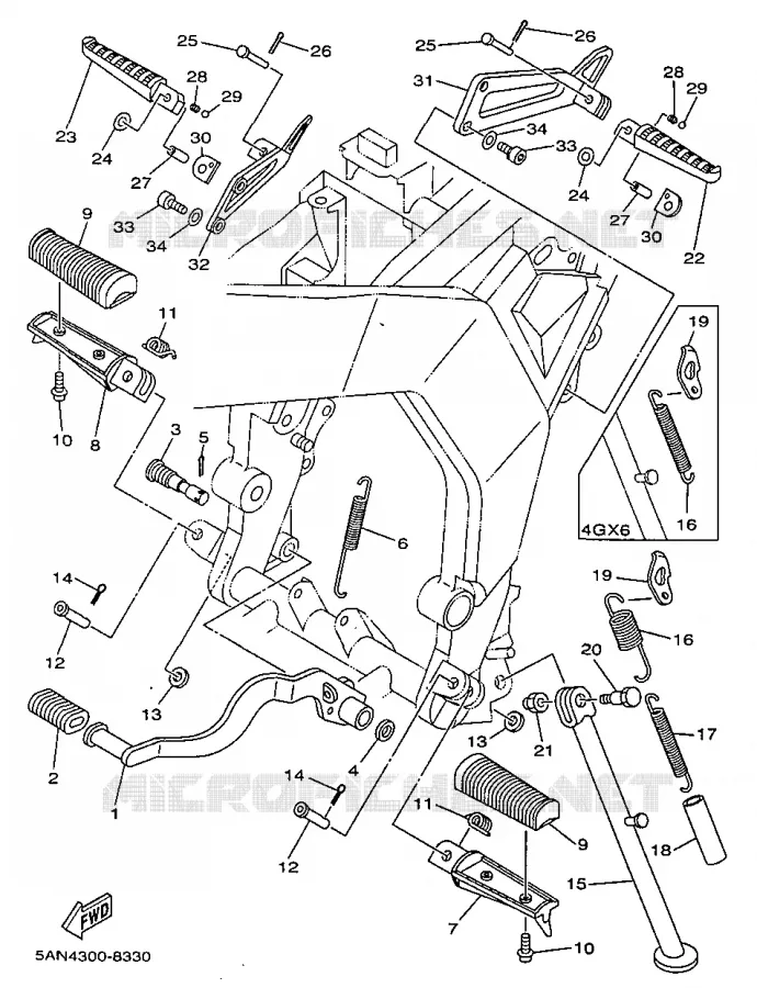 SUPPORT / REPOSE PIEDS Yamaha MOTO 125 1998 TDR  TDR125