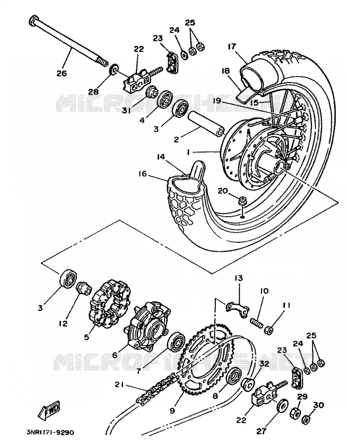 ROUE ARRIERE Yamaha MOTO 240 1990 TDR  TDR240