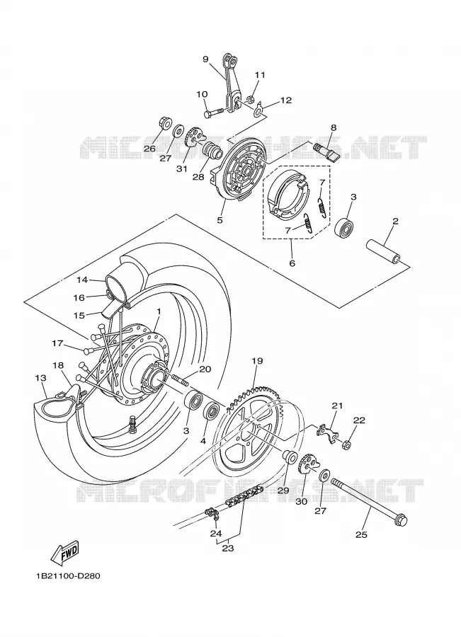ROUE ARRIERE Yamaha MOTO 125 2007 TTR  TTR125W
