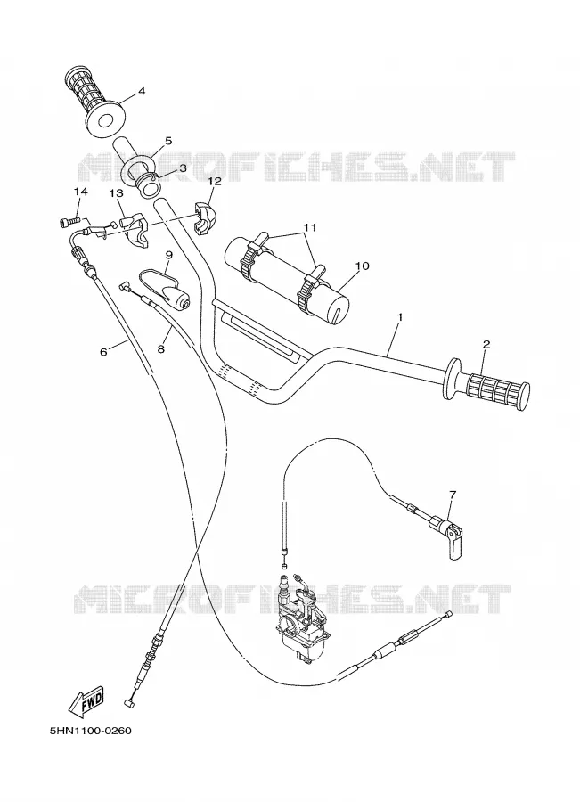 GUIDON ET CABLES Yamaha MOTO 90 2004 TTRE  TTR90ES