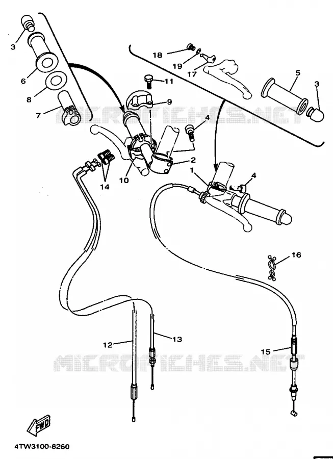 GUIDON ET CABLES Yamaha MOTO 250 1998 TZ  TZ250