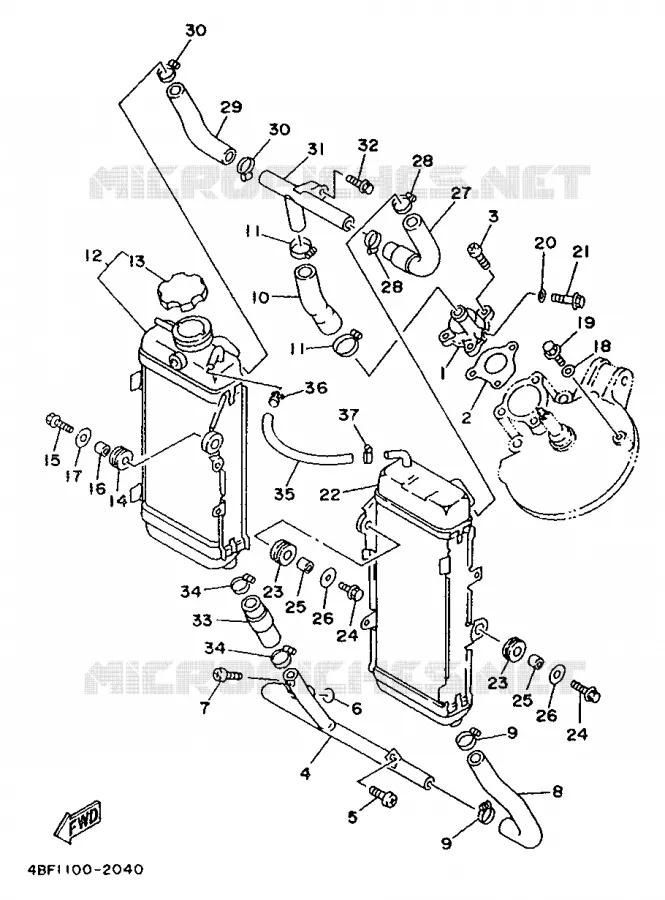 RADIATEUR / DURITES Yamaha MOTO 200 1992 WR  WR200RD/WR200
