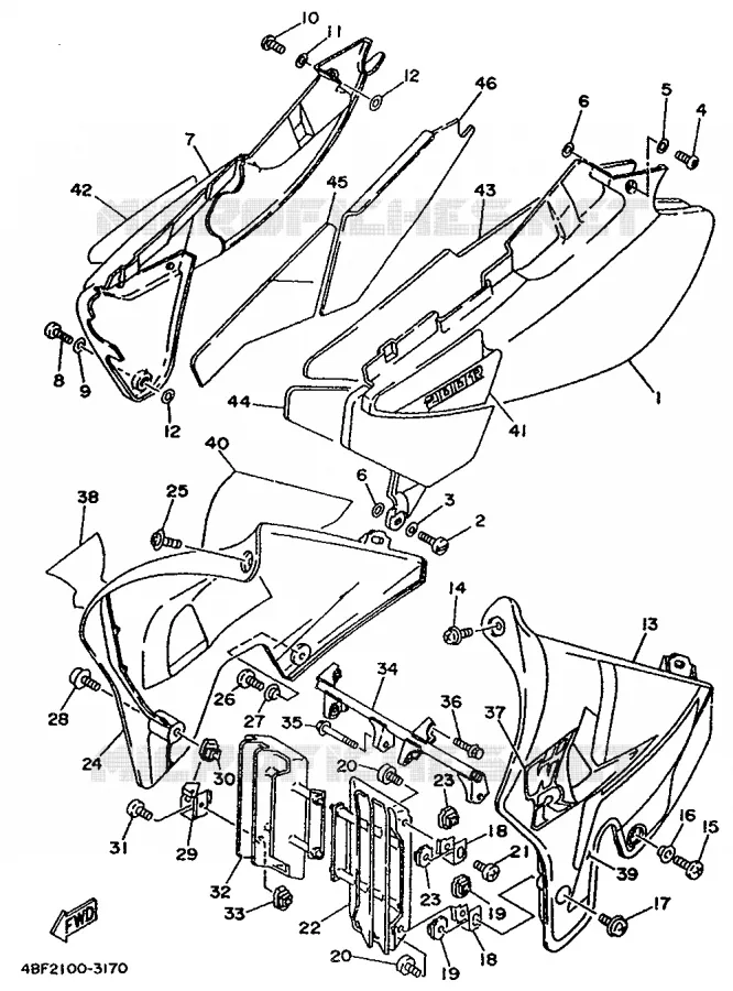 CACHE LATERAL - RESERVOIR D'HUILE Yamaha MOTO 200 1993 WR  WR200RE/WR200