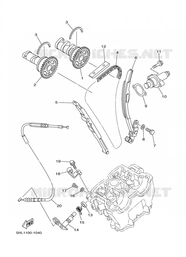 ARBRE A CAMES / CHAINE DE DISTRIBUTION Yamaha MOTO 250 2002 WRF  WR250F