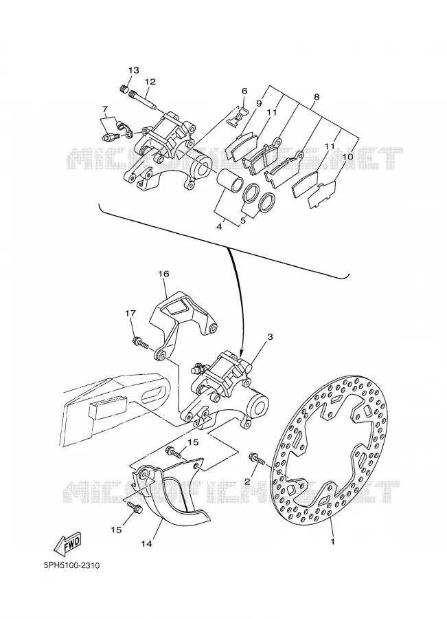 ETRIER DE FREIN ARRIERE Yamaha MOTO 250 2002 WRF  WR250F