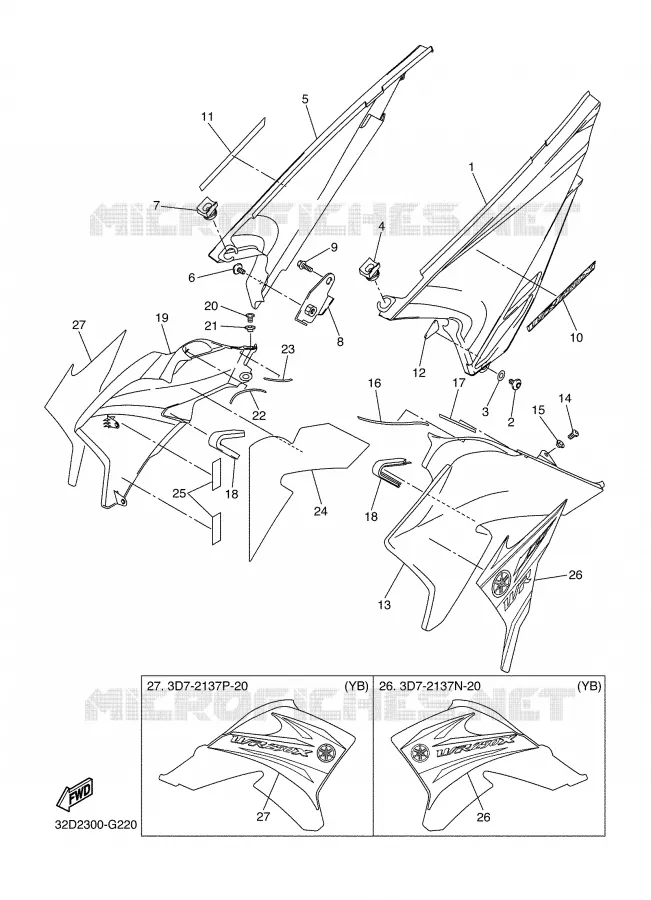 COUVERCLE LATERAL Yamaha MOTO 250 2008 WRX  WR250XX