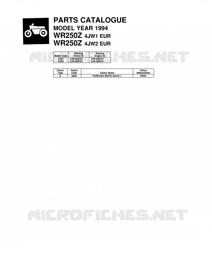 * CATALOG PREFACE * Yamaha MOTO 250 1994 WRZ  WR250Z