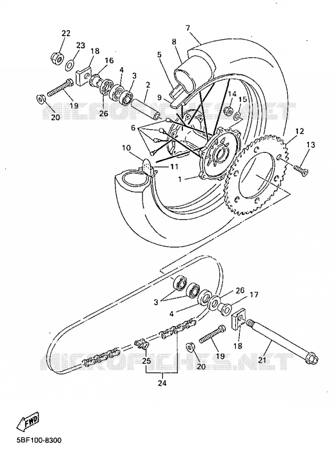 ROUE ARRIERE Yamaha MOTO 400 1998 WRF  WR400F