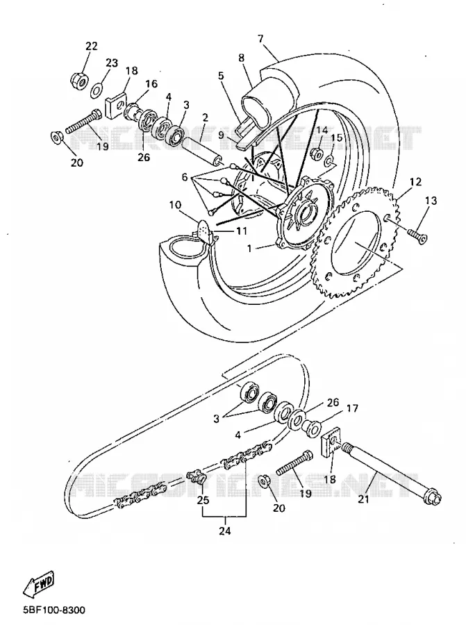 ROUE ARRIERE Yamaha MOTO 400 1998 WRF  WR400F