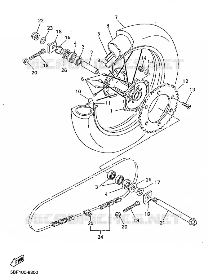 ROUE ARRIERE Yamaha MOTO 400 1998 WRF  WR400F