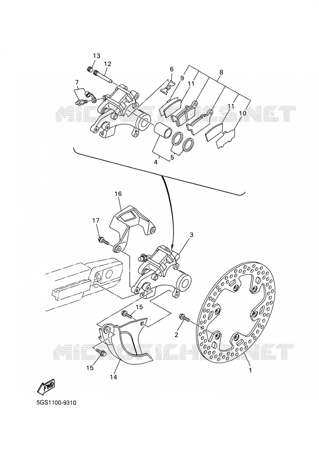 ETRIER DE FREIN ARRIERE Yamaha MOTO 400 2000 WRF  WR400F