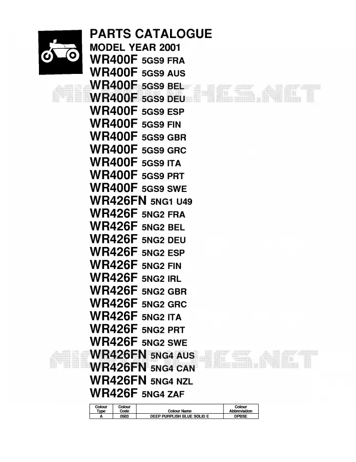 * CATALOG PREFACE * Yamaha MOTO 400 2001 WRF  WR400F