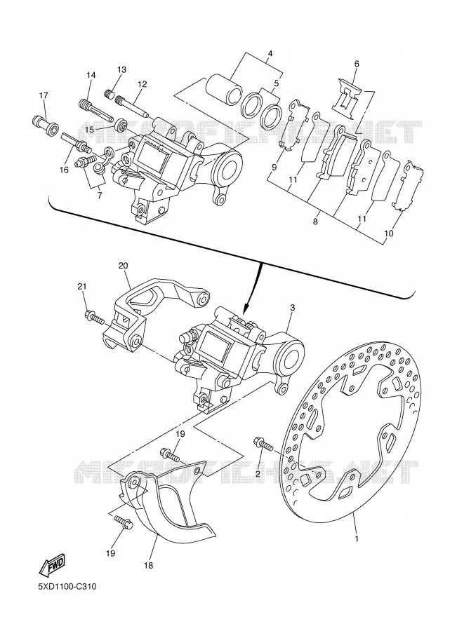 ETRIER DE FREIN ARRIERE Yamaha MOTO 450 2004 WRF  WR450F