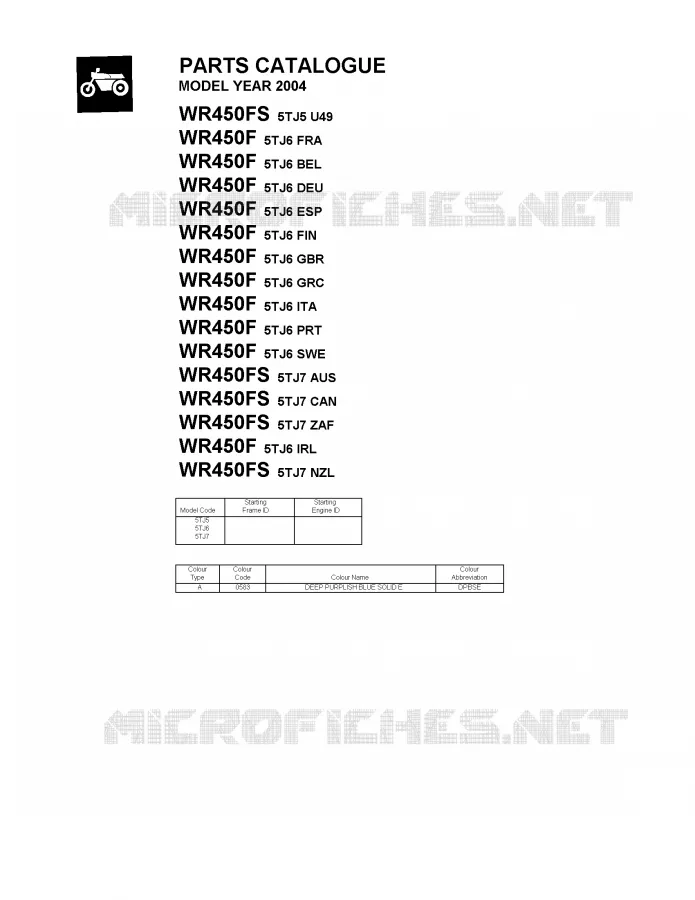 * CATALOG PREFACE * Yamaha MOTO 450 2004 WRF  WR450FS