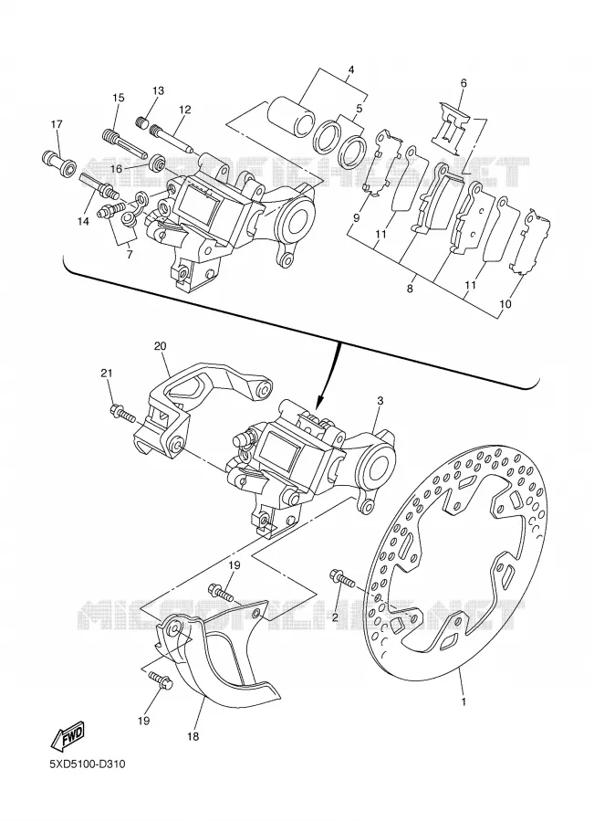 ETRIER DE FREIN ARRIERE Yamaha MOTO 450 2005 WRF  WR450FT