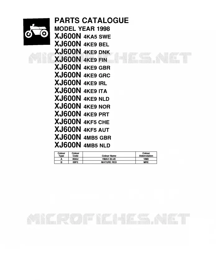 * CATALOG PREFACE * Yamaha MOTO 600 1998 XJN  XJ600N