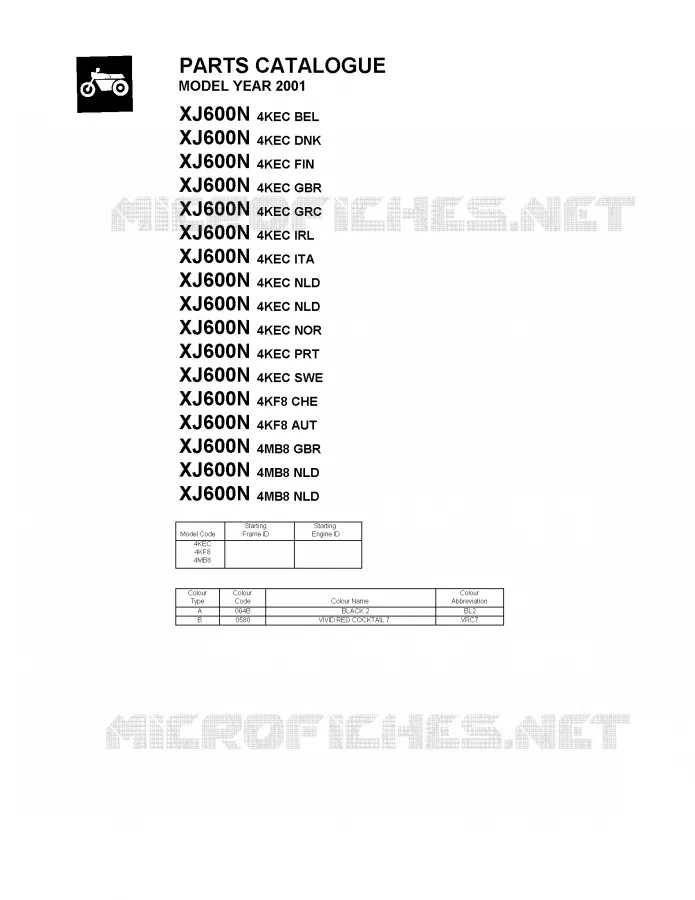 * CATALOG PREFACE * Yamaha MOTO 600 2001 XJN  XJ600N