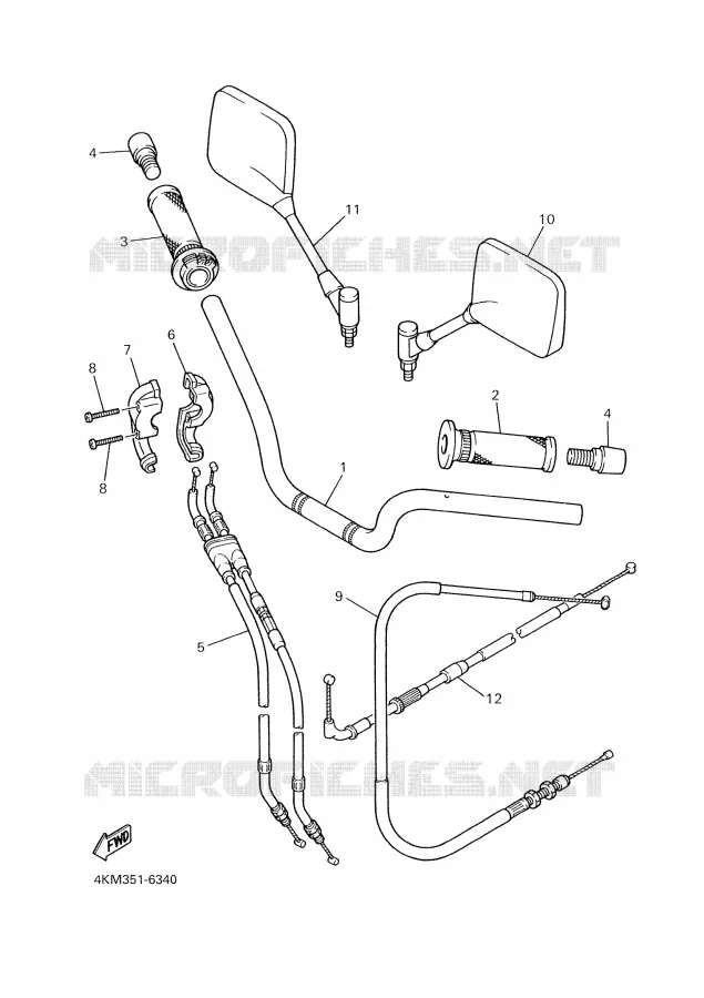 GUIDON ET CABLES Yamaha MOTO 900 2001 DIVERSION  XJ900S