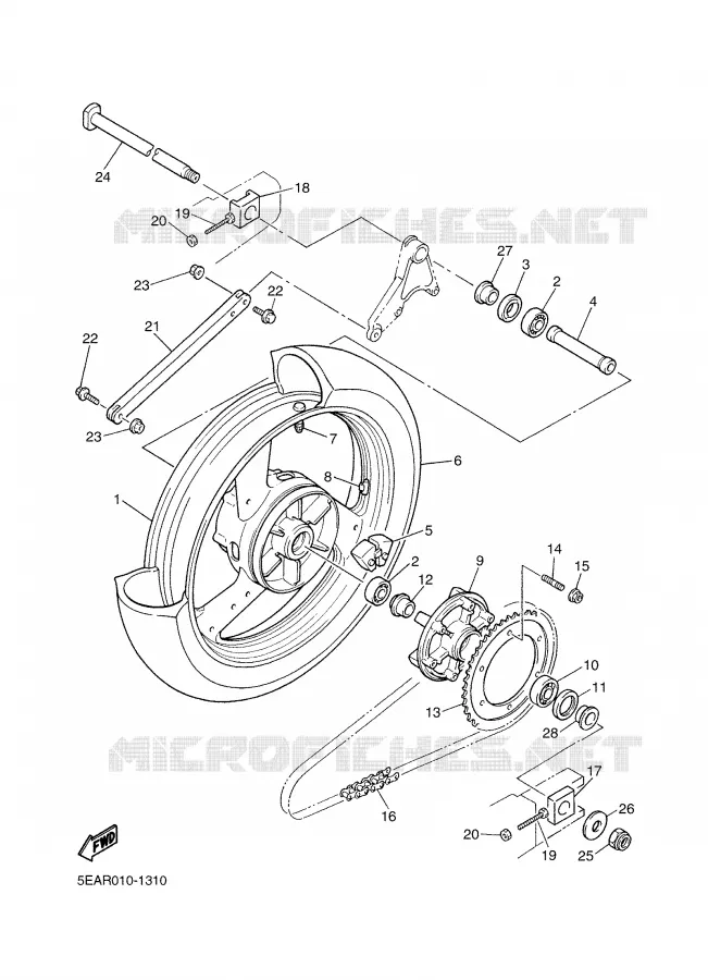 ROUE ARRIERE Yamaha MOTO 1300 2002 XJR  XJR1300