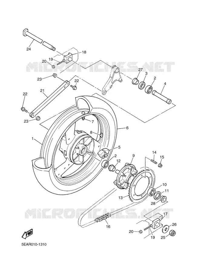 ROUE ARRIERE Yamaha MOTO 1300 2003 XJR  XJR1300