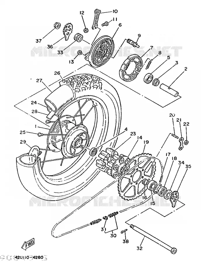 ROUE ARRIERE Yamaha MOTO 350 1986 XT  XT350