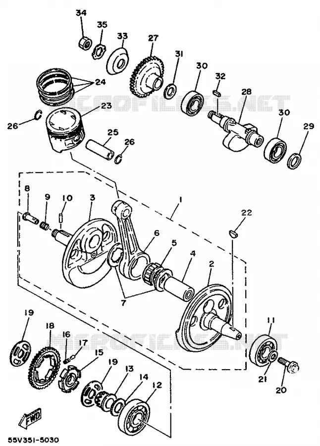 VILEBREQUIN / PISTON Yamaha MOTO 350 1987 XT  XT350