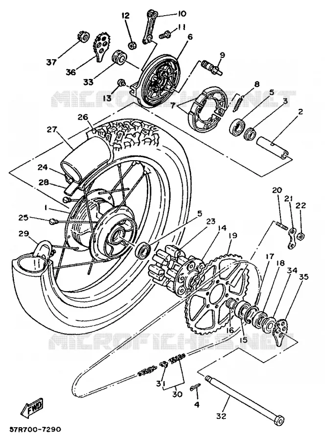 ROUE ARRIERE Yamaha MOTO 350 1987 XT  XT350